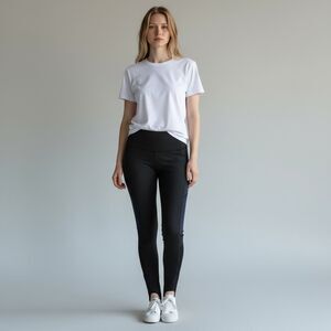 BCS Solid Black Leggings Lace up sides open ankles stretchy spandex size M